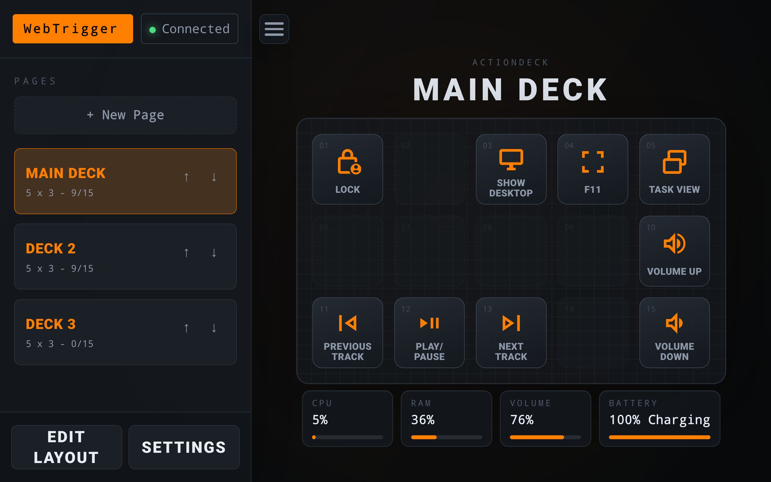 Action Deck WebShell preview